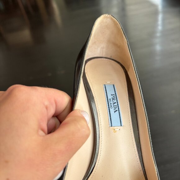 Prada Pewter Metallic Leather Pointed Toe Pumps – Size 37.5 (BRAND NEW) - Picture 5 of 16